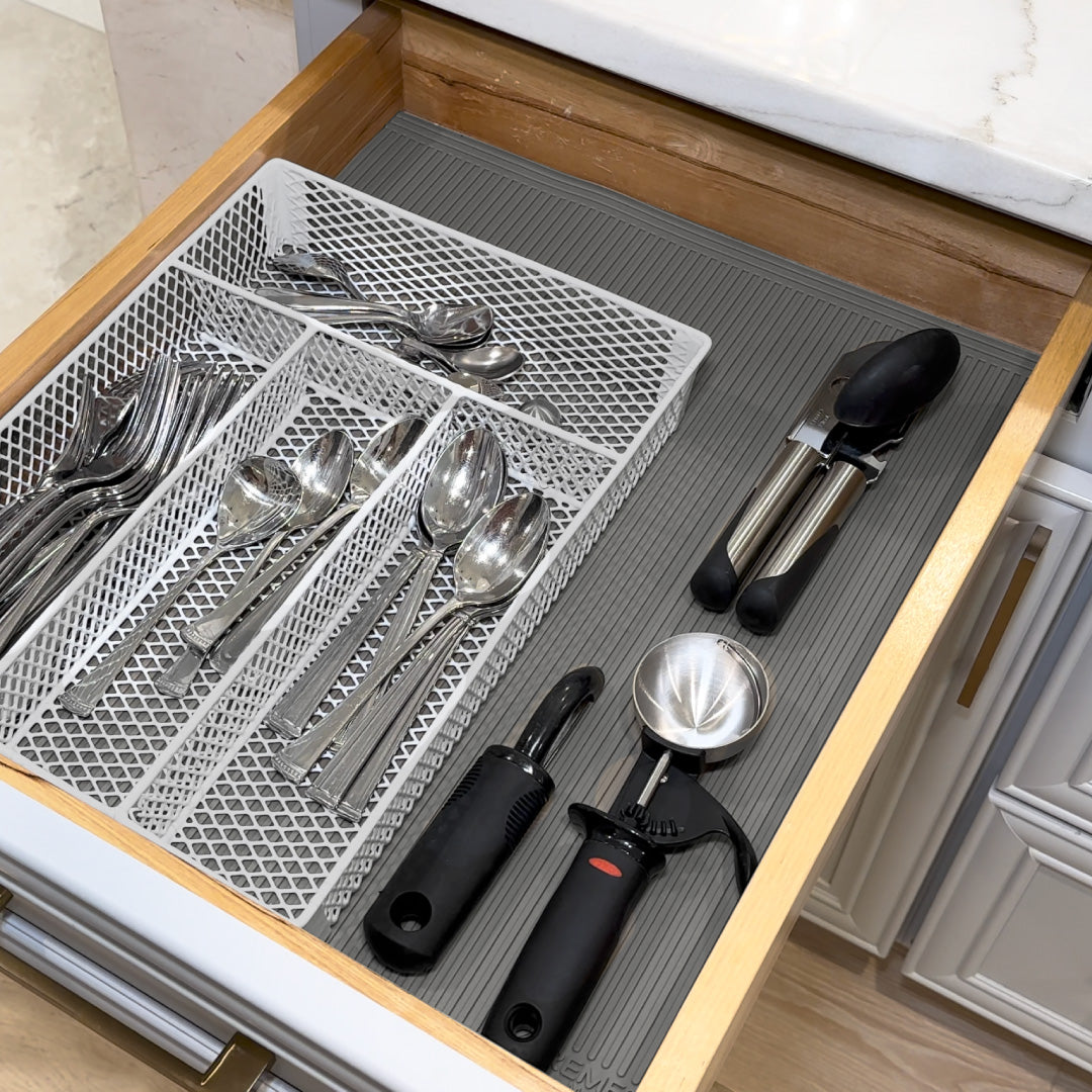 Grey Color - Drawer Liner Trimmable Mat – Non-Slip, Easy-to-Cut, and Durable Protection for Drawers and Shelves