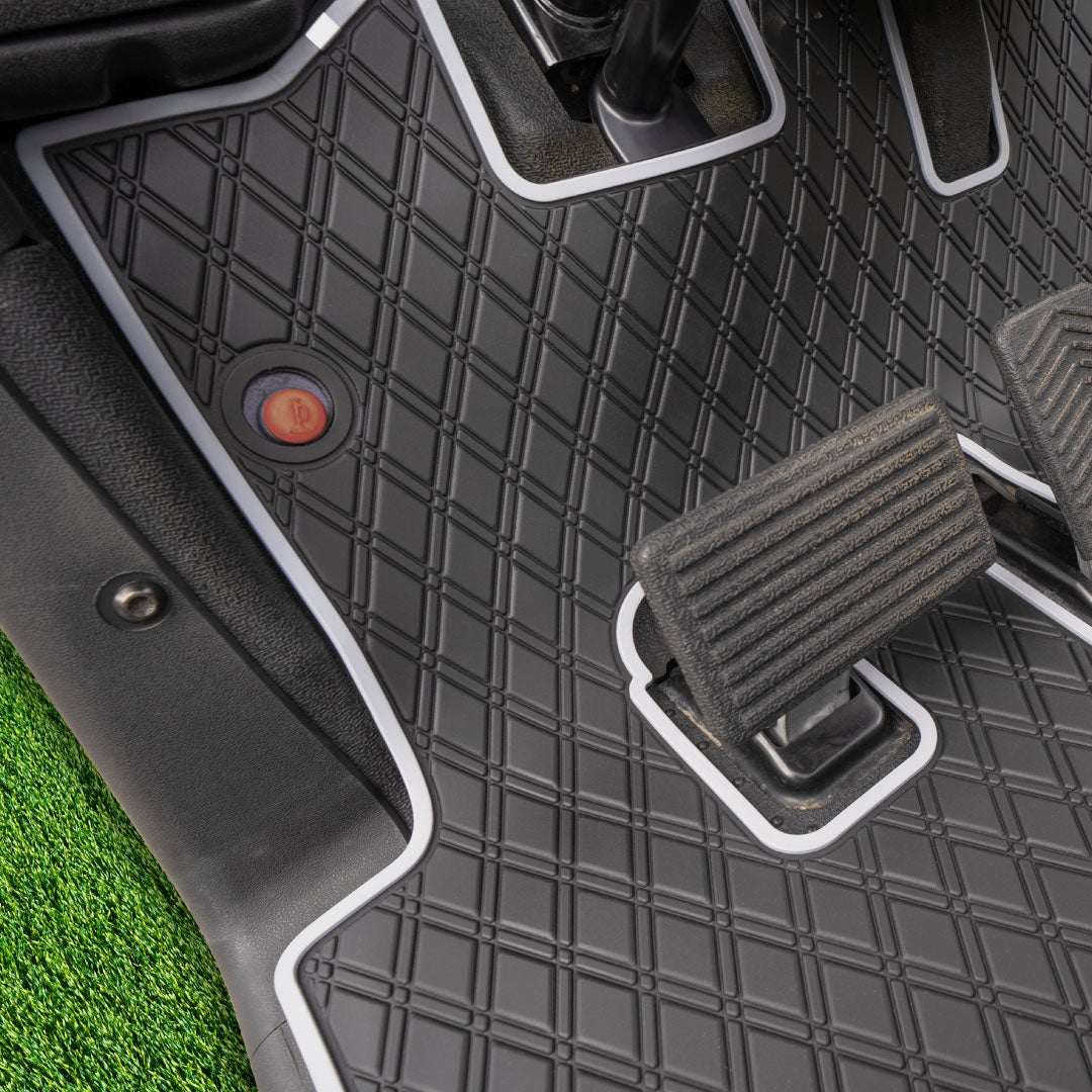 Grey trim- E-Z-GO golf cart floor mat black diamond design with red trim full coverage