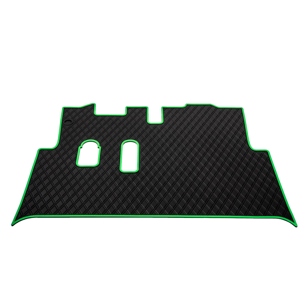 Green Trim - E-Z-GO golf cart floor mat black diamond design with red trim full coverage