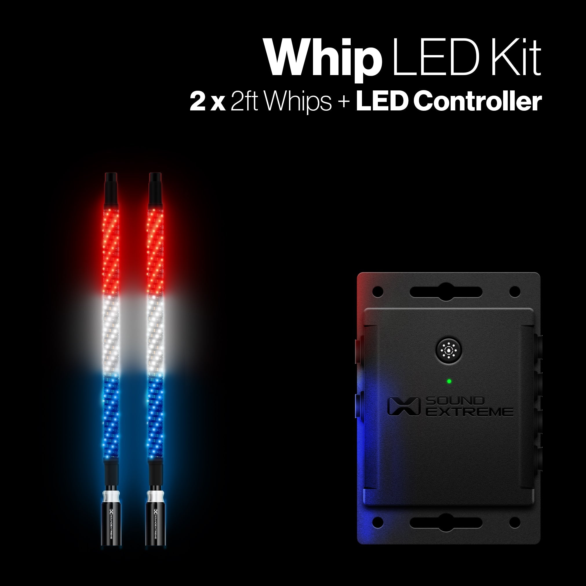 Extreme Whip Kit Qty 2 x 2ft plus LEDCast Controller SoundExtreme
