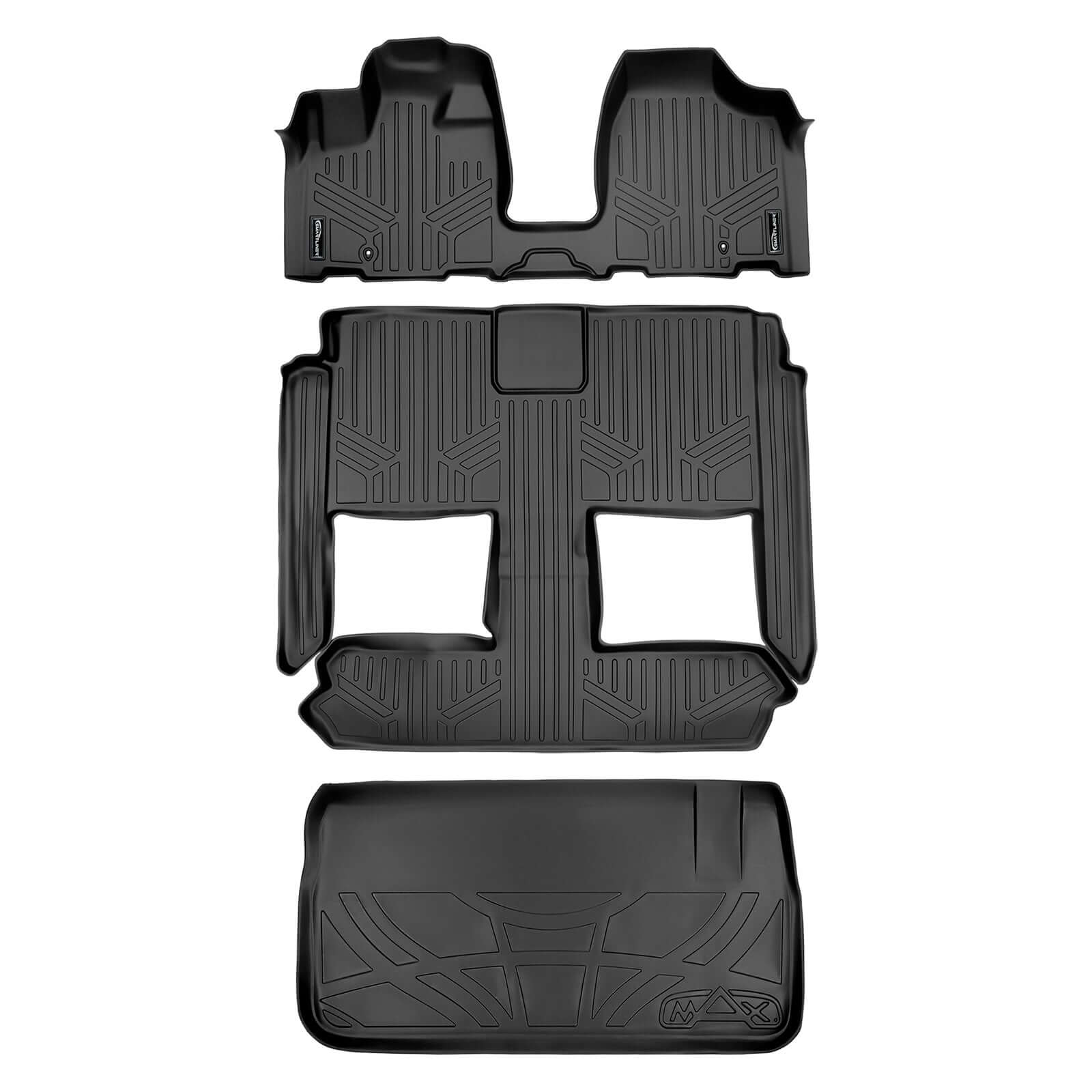 Smart Trim™ Custom Fit Floor Liners For 2013-2020 Dodge Grand Caravan with 2nd Row Bucket Seats and no Super Console Smartliner USA