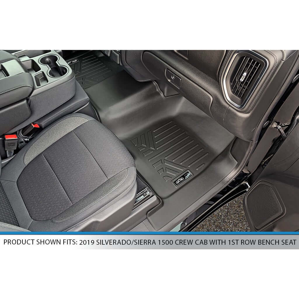 SMARTLINER Custom Fit Floor Liners For 2019-2024 GMC Sierra 1500 Double Cab with Carpet Flooring and 1st Row Bench Seat and OTH Coverage (without 2nd Row Under Seat Storage) Smartliner USA