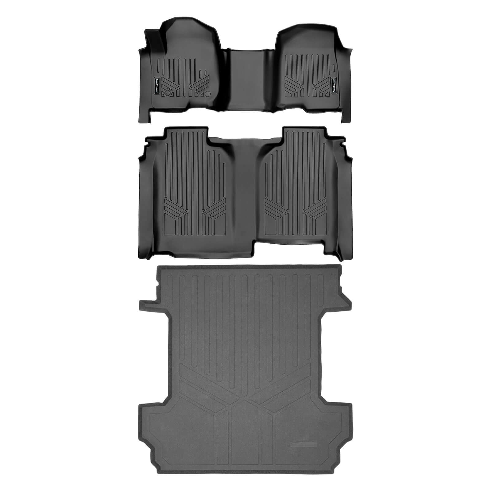 SmartCoverage™ Custom Fit Floor Liners For 2019-2025 Chevrolet Silverado 1500 Crew Cab With 1st Row Bench Seat (with OTH Coverage) and Carpet Flooring without the 2nd Row Underseat Storage Smartliner USA