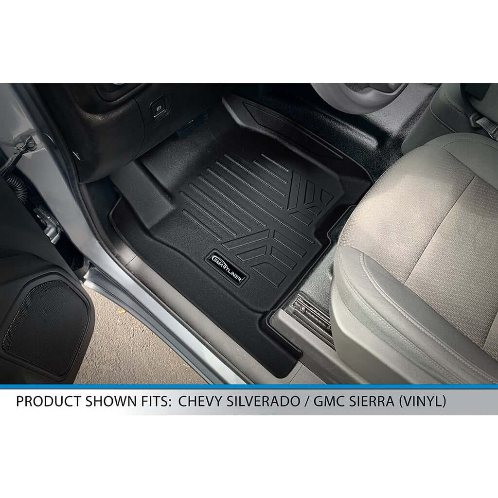 SMARTLINER Custom Fit Floor Liners For 2019-2024 GMC Sierra 1500 Double Cab With 1st Row Bench Seat (No OTH Coverage) & Vinyl Flooring Smartliner USA