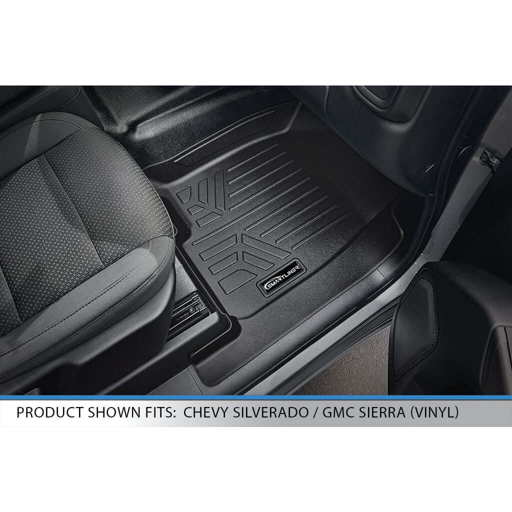SMARTLINER Custom Fit Floor Liners For 2019-2024 GMC Sierra 1500 Double Cab With 1st Row Bench Seat (No OTH Coverage) & Vinyl Flooring Smartliner USA