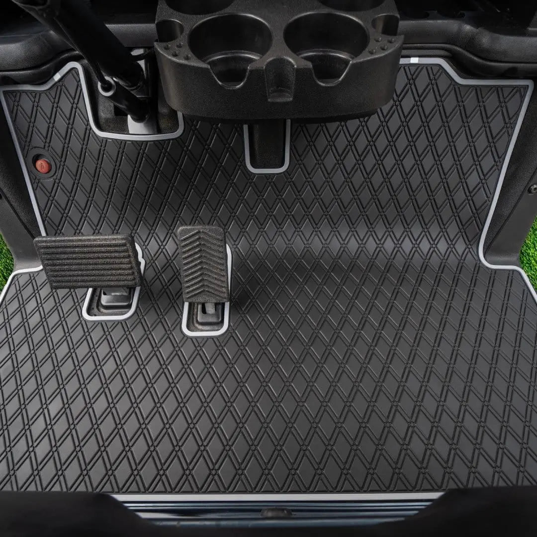 Grey trim- E-Z-GO golf cart floor mat black diamond design with red trim full coverage