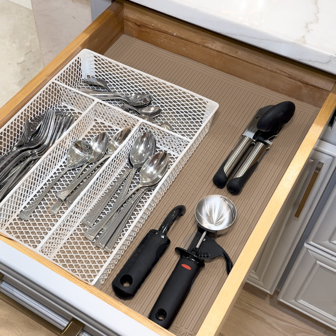 Beige Color - Drawer Liner Trimmable Mat – Non-Slip, Easy-to-Cut, and Durable Protection for Drawers and Shelves #color_beige_x3-pack-drawer-mats
