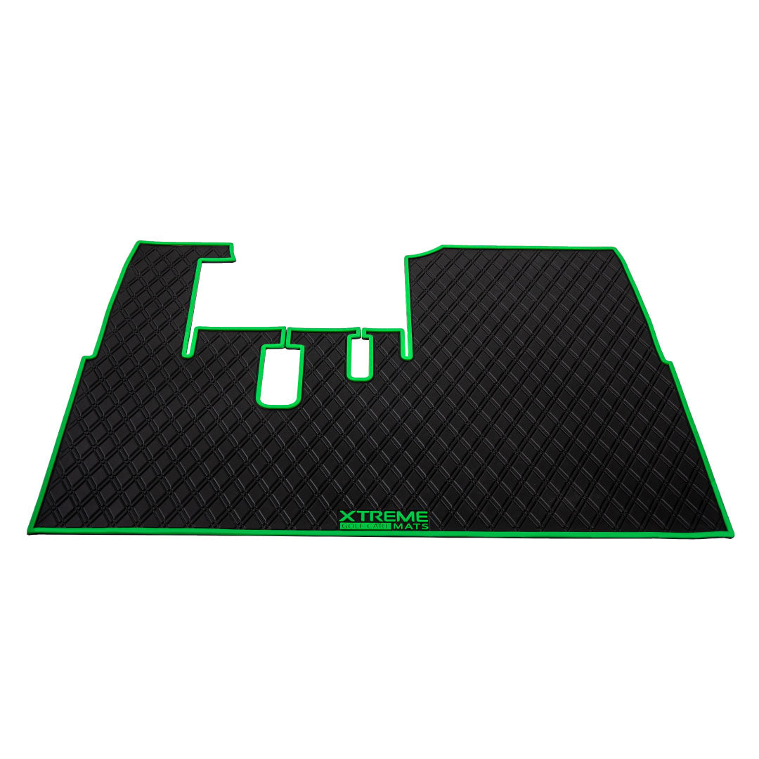 ICON and Advanced EV golf cart floor mat black diamond design with green trim full coverage 