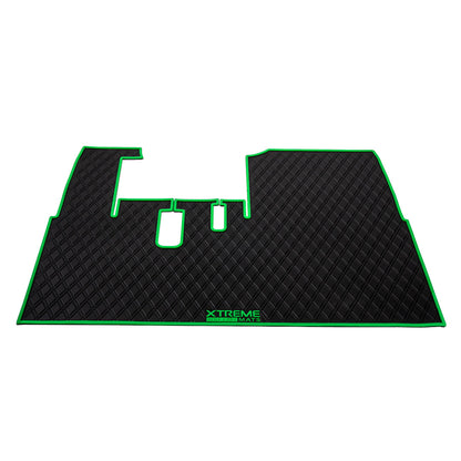 ICON and Advanced EV golf cart floor mat black diamond design with green trim full coverage 