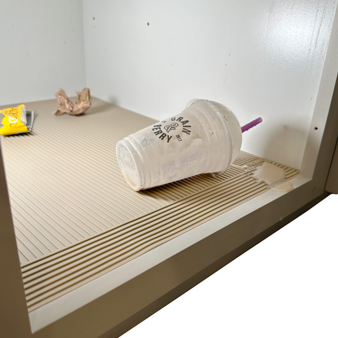 Beige Color - Trash Can Liner Trimmable Mat – Easy-to-Clean Floor Protector for Kitchens and Bathrooms #color_beige