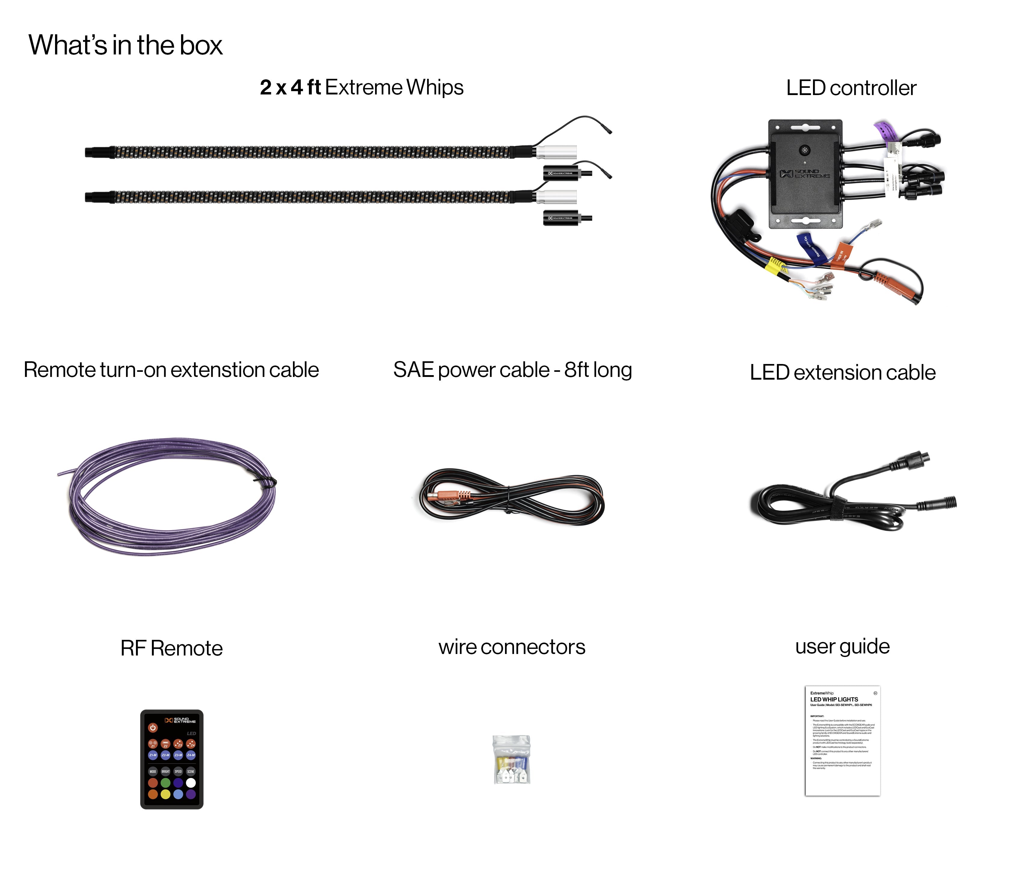 Extreme Whip Kit Qty 2 x 4 ft plus LEDCast Controller SoundExtreme