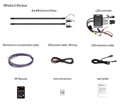 Extreme Whip Kit Qty 2 x 4 ft plus LEDCast Controller SoundExtreme