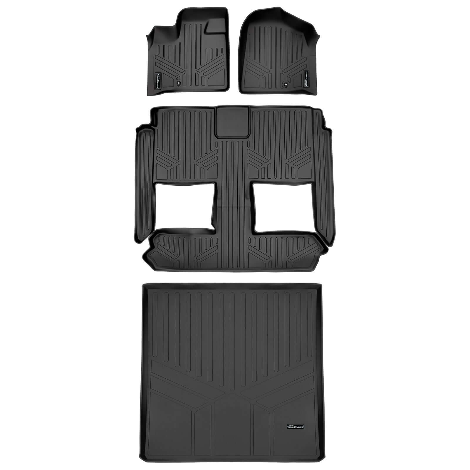 Smart Trim™ Custom Fit Floor Liners For 2013-2020 Dodge Grand Caravan with 2nd Row Bucket Seats and 1st Row Super Console Smartliner USA