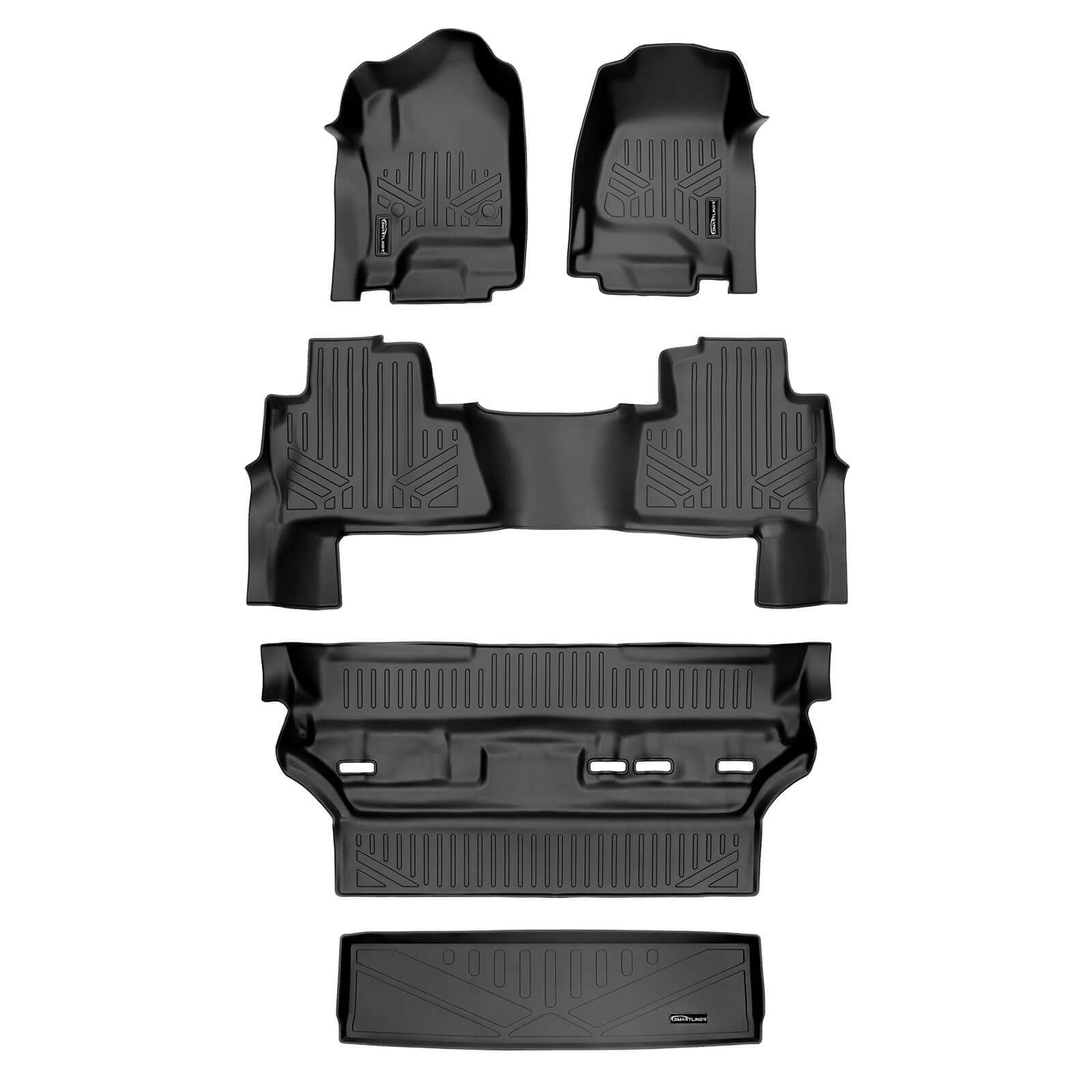 SMARTLINER Custom Fit Floor Mats 3 Rows and Cargo Liner Behind 2nd Row Set Black 2015 - 2020 Tahoe / Yukon with 2nd Row Bench Seats Smartliner USA