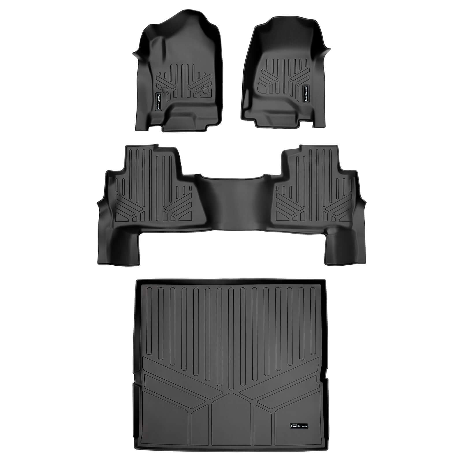 SMARTLINER Custom Fit Floor Mats 3 Rows and Cargo Liner Behind 2nd Row Set Black 2015 - 2020 Tahoe / Yukon with 2nd Row Bench Seats Smartliner USA