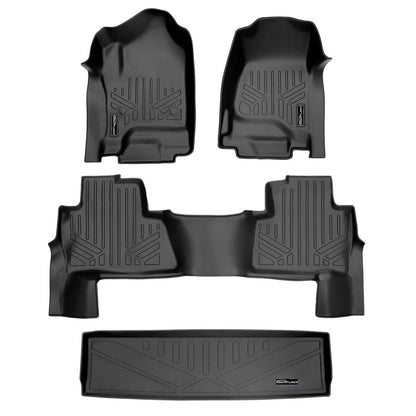SMARTLINER Custom Fit Floor Mats 3 Rows and Cargo Liner Behind 2nd Row Set Black 2015 - 2020 Tahoe / Yukon with 2nd Row Bench Seats Smartliner USA