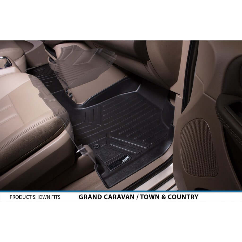 Smart Trim™ Custom Fit Floor Liners For 2013-2020 Dodge Grand Caravan with 2nd Row Bucket Seats and no Super Console Smartliner USA