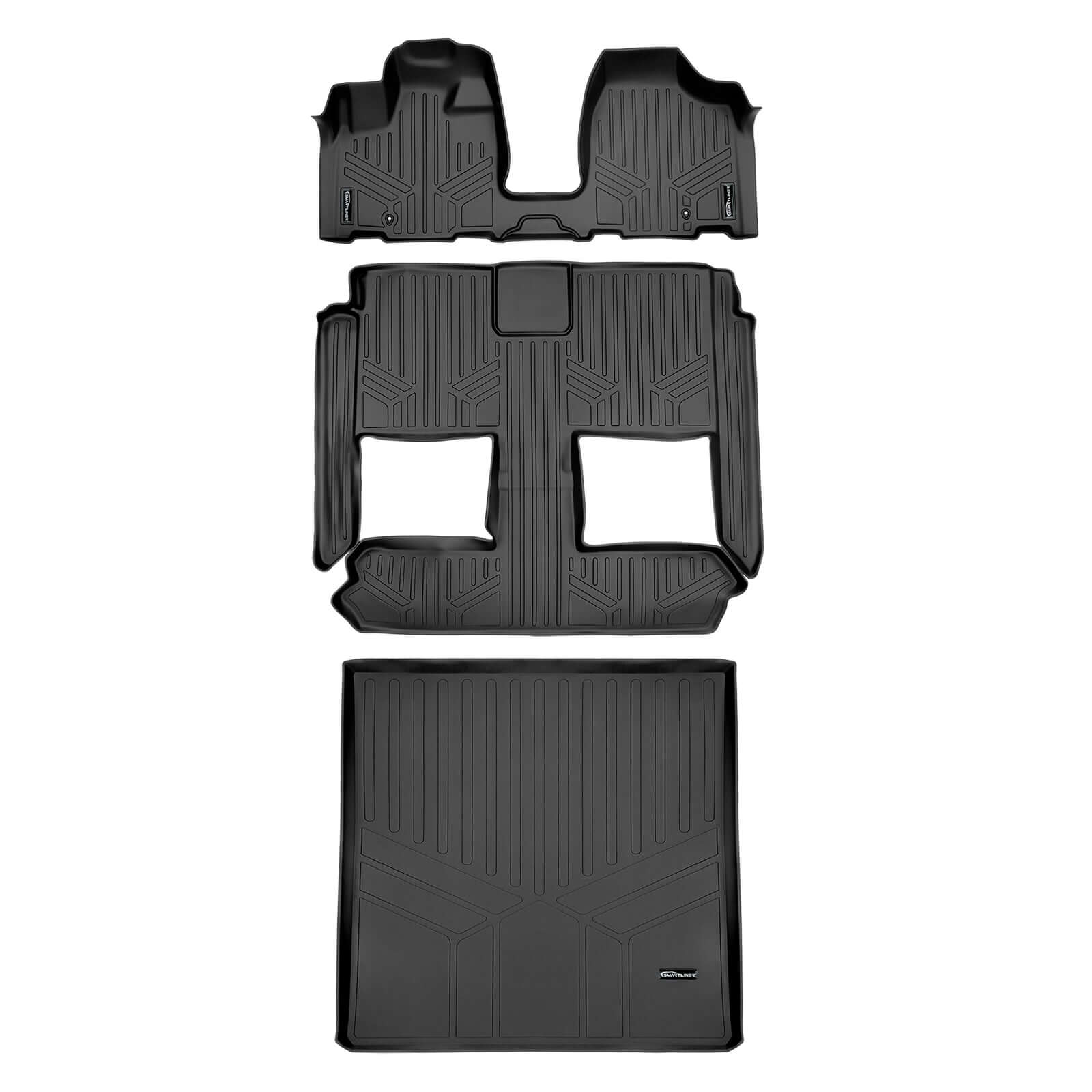 Smart Trim™ Custom Fit Floor Liners For 2013-2020 Dodge Grand Caravan with 2nd Row Bucket Seats and no Super Console Smartliner USA