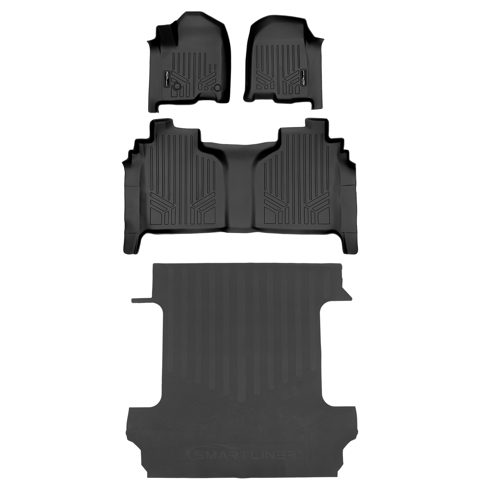 SmartCoverage™ Custom Fit Floor Liners For 2019-2025 Chevrolet Silverado 1500/ GMC Sierra 1500 Crew Cab with Carpeted Flooring and 1st Row Bucket Seats and 2nd Row Underseat Storage Smartliner USA