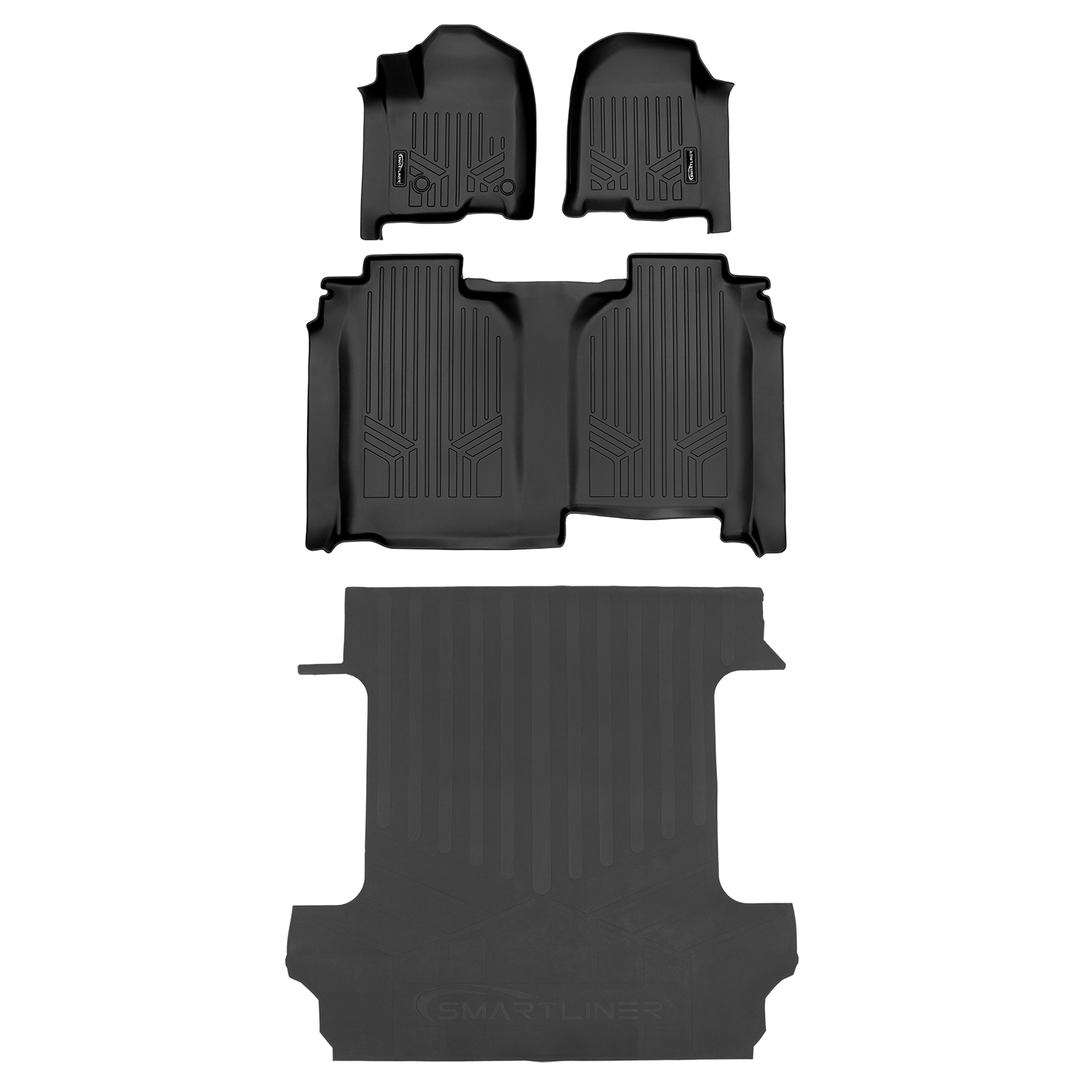 SmartCoverage™ Custom Fit Floor Liners For 2019-2025 Chevrolet Silverado 1500 Crew Cab With 1st Row Bucket Seats and Carpeted Flooring without the 2nd Row Underseat Storage Smartliner USA