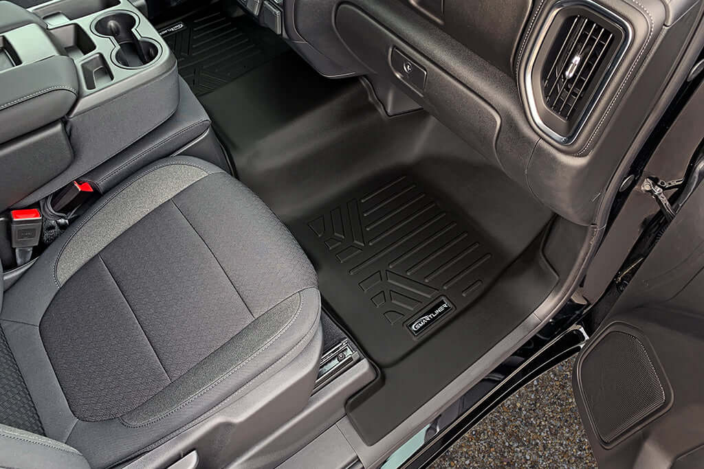 SmartCoverage™ Custom Fit Floor Liners For 2019-2025 Chevrolet Silverado 1500 Crew Cab With 1st Row Bench Seat (with OTH Coverage) and Carpet Flooring without the 2nd Row Underseat Storage Smartliner USA