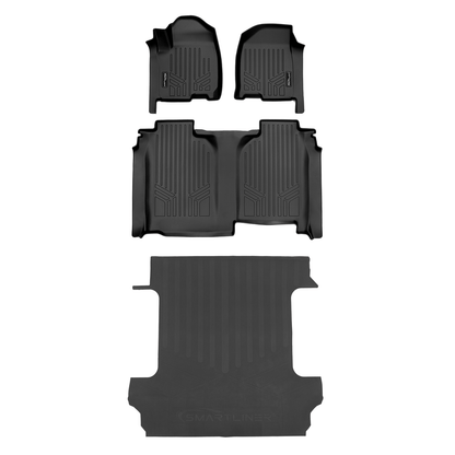 SmartCoverage™ Custom Fit Floor Liners For 2019-2024 Chevrolet Silverado 1500 Crew Cab With 1st Row Bench Seat (No OTH Coverage) and Vinyl Flooring without the 2nd Row Underseat Storage Smartliner USA