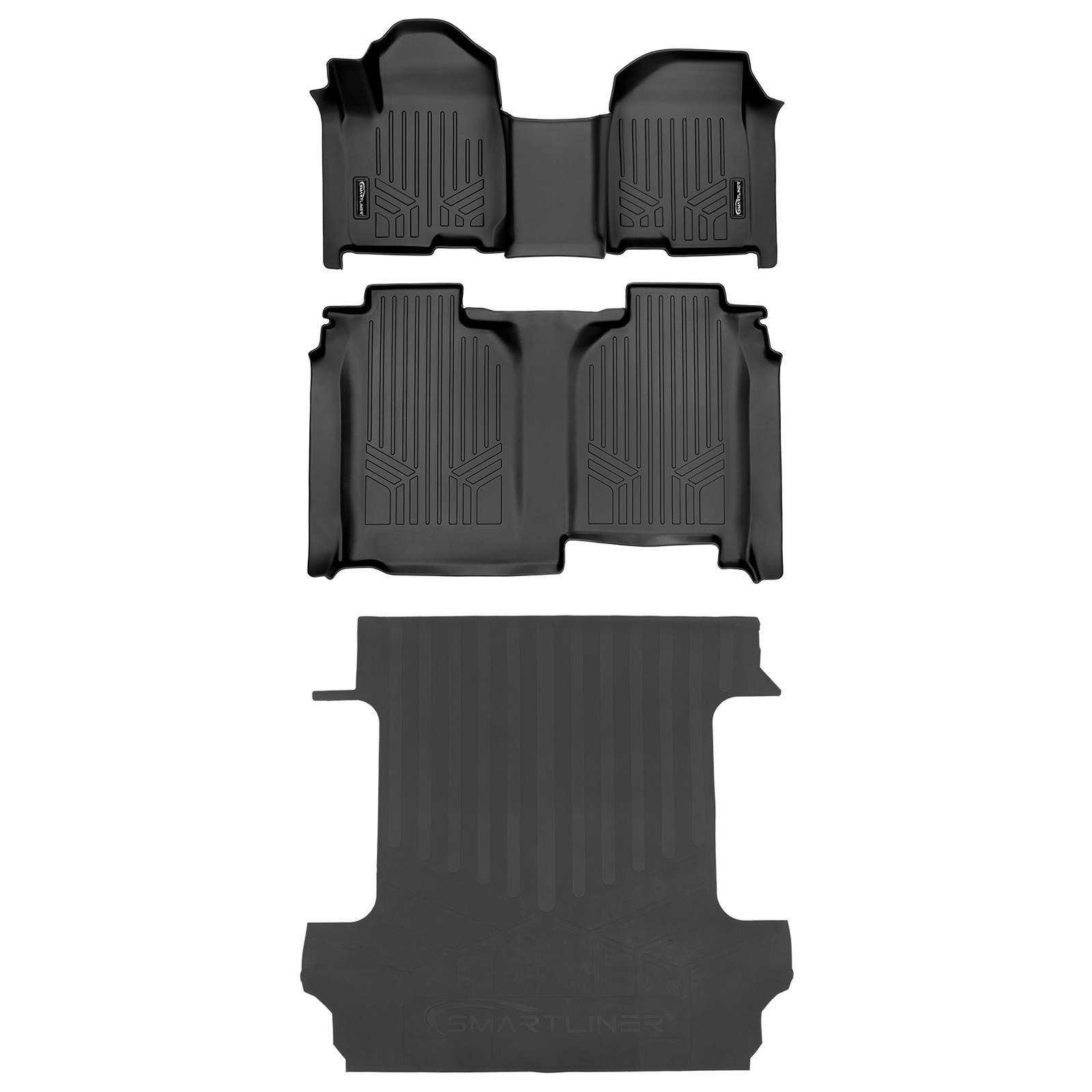 SmartCoverage™ Custom Fit Floor Liners For 2019-2024 Chevrolet Silverado 1500 Crew Cab With 1st Row Bench Seat (with OTH Coverage) and Vinyl Flooring without the 2nd Row Underseat Storage Smartliner USA