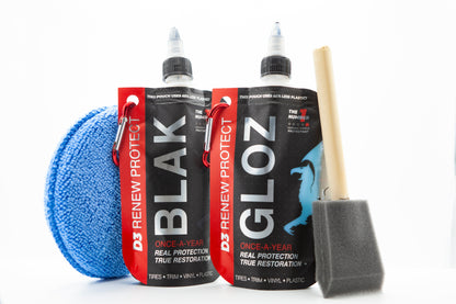 2-Pack Ceramic-Hybrid Protectant Kit | BLAK & GLOZ 100ml | 4-12 Months Tire, 1-2 Years Trim & Vinyl Protection | Safe for Cars, Golf Carts, RVs, Motorcycle-Safe D3 RENEW PROTECT