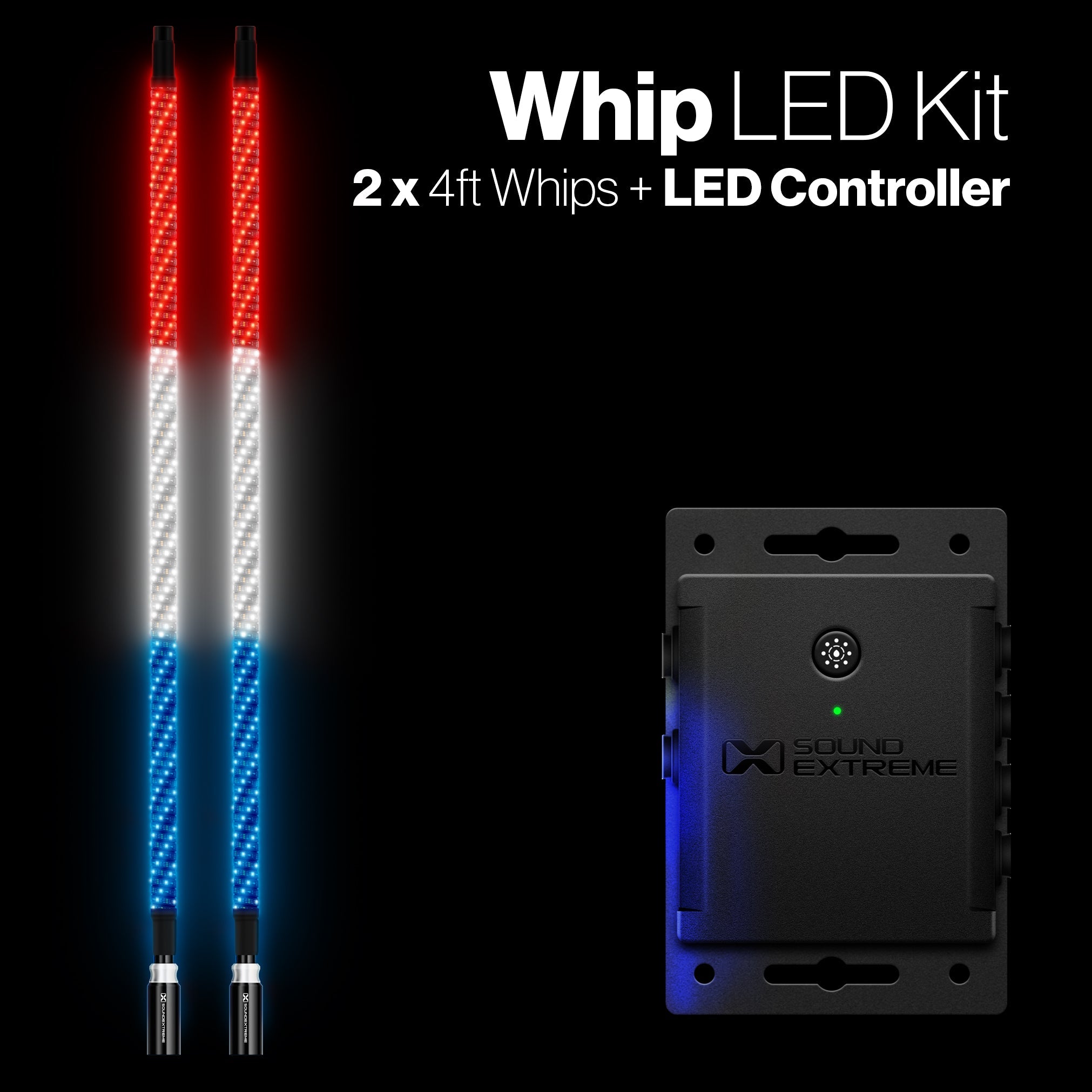 Extreme Whip Kit Qty 2 x 4 ft plus LEDCast Controller SoundExtreme