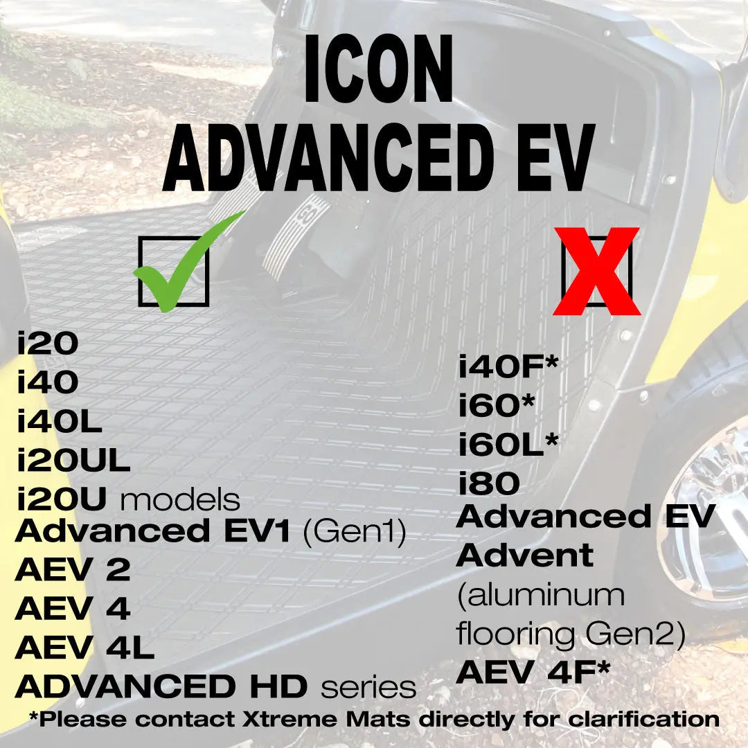 ICON and Advanced EV golf cart floor mat black diamond design compatibility