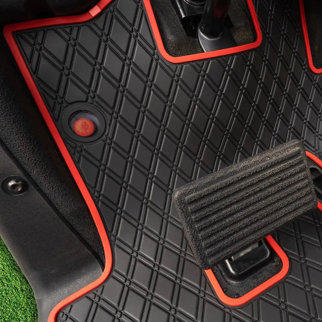 E-Z-GO golf cart floor mat black diamond design with red trim full coverage