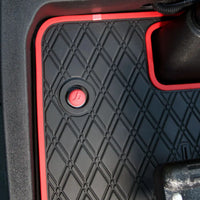 E-Z-GO golf cart floor mat black diamond design with red trim full coverage-E-Z-GO TXT Floor Mats - Fits All TXT Trims (1996+)/S2 (2020 & earlier) / Workhorse/Express S4 (2020 & earlier)/Valor (2022 & earlier)/Medalist 1993-1995/Cushman/TXT Style Navitas Frame