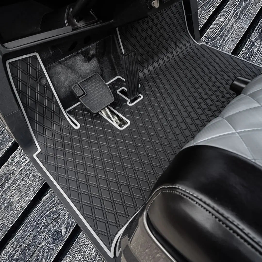 Grey trim yamaha golf cart floor mat black diamond design with grey trim coverage