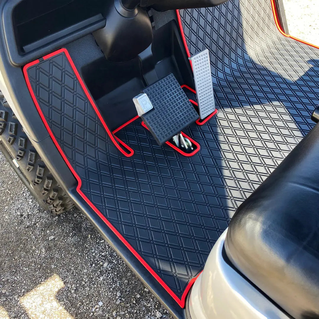 yamaha golf cart floor mat black diamond design with red trim coverage-Yamaha Drive Floor Mat - Fits Drive / G29 / Adventurer Models (2007-2016)