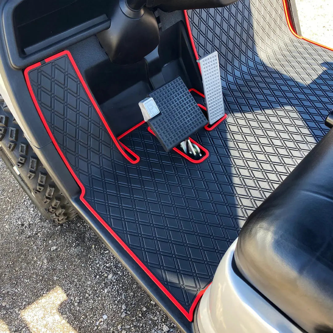 yamaha golf cart floor mat black diamond design with red trim coverage-Yamaha Drive Floor Mat - Fits Drive / G29 / Adventurer Models (2007-2016) #trim-color_red-trim