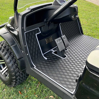 ICON and Advanced EV golf cart floor mat black diamond design with grey trim full coverage 
