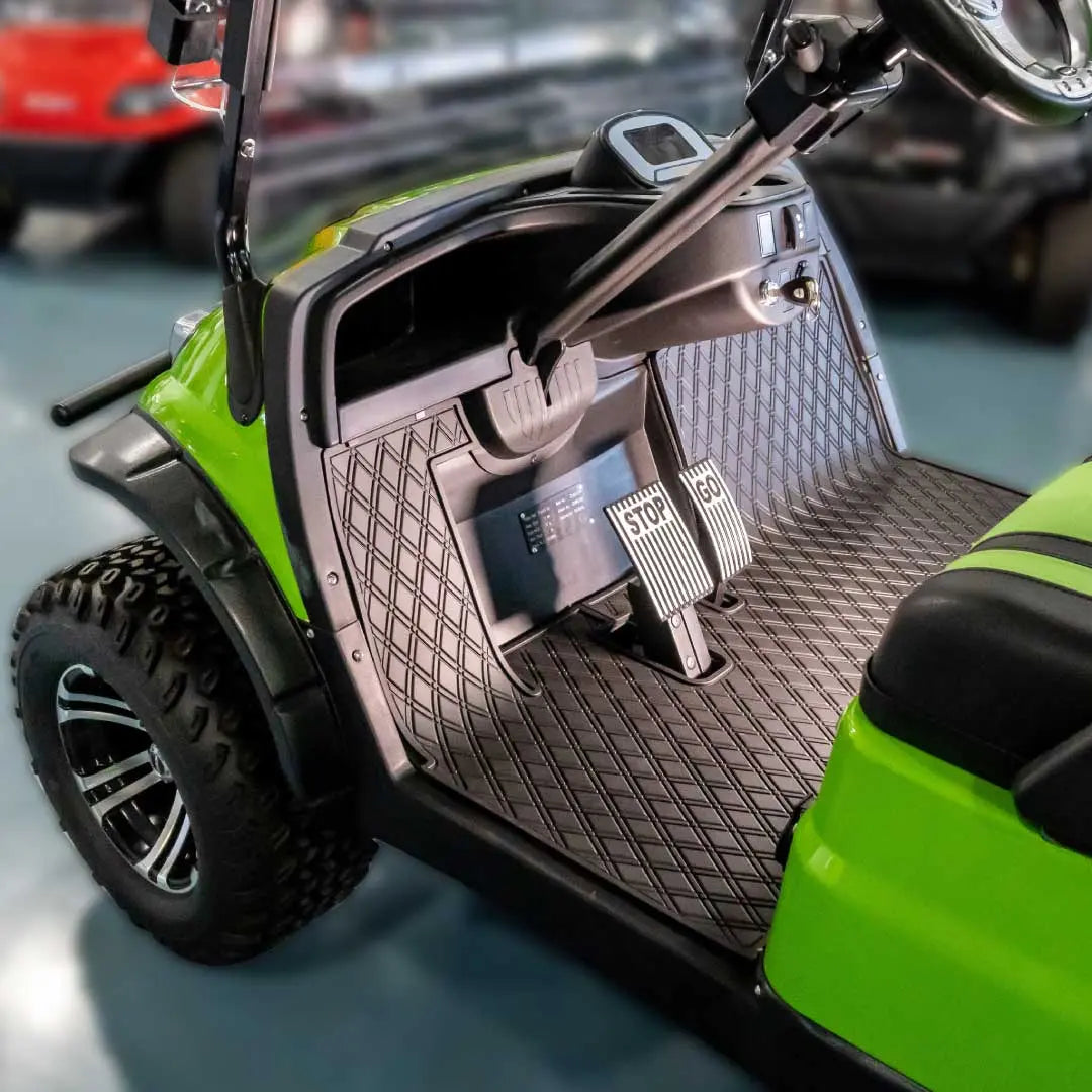ICON and Advanced EV golf cart floor mat black diamond design all black full coverage 