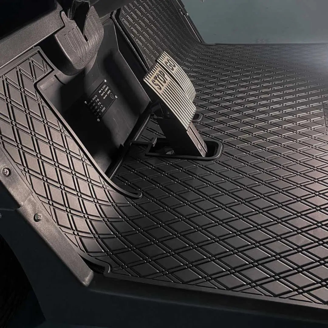 ICON and Advanced EV golf cart floor mat black diamond design all black full coverage