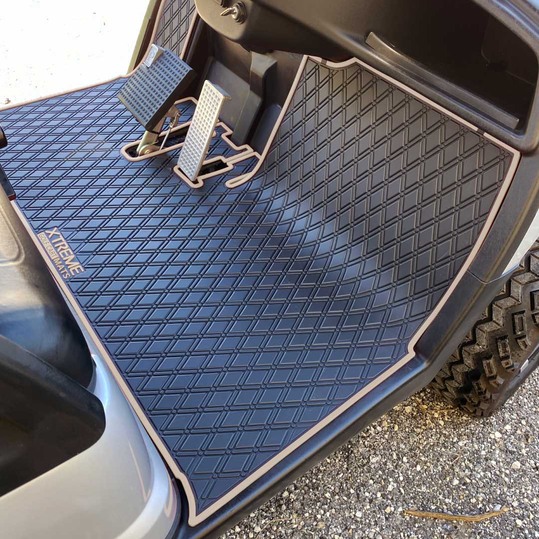 yamaha golf cart floor mat black diamond design with beige trim coverage- Yamaha Drive Floor Mat - Fits Drive / G29 / Adventurer Models (2007-2016)