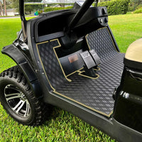 ICON and Advanced EV golf cart floor mat black diamond design full coverage beige trim