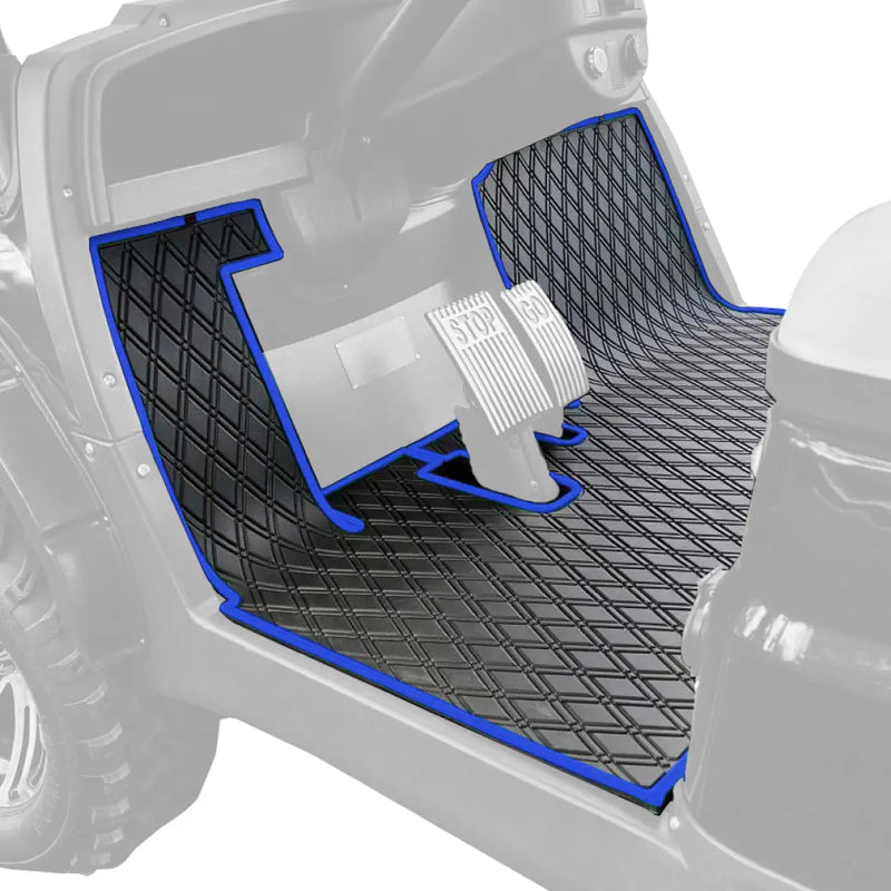 ICON and Advanced EV golf cart floor mat black diamond design full coverage blue trim