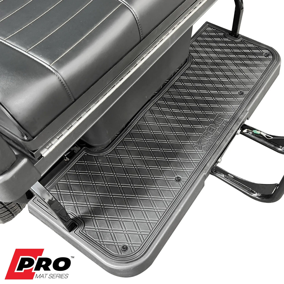 The Xtreme Mats PRO Series Rear Facing Foot Rest for several golf cart models.