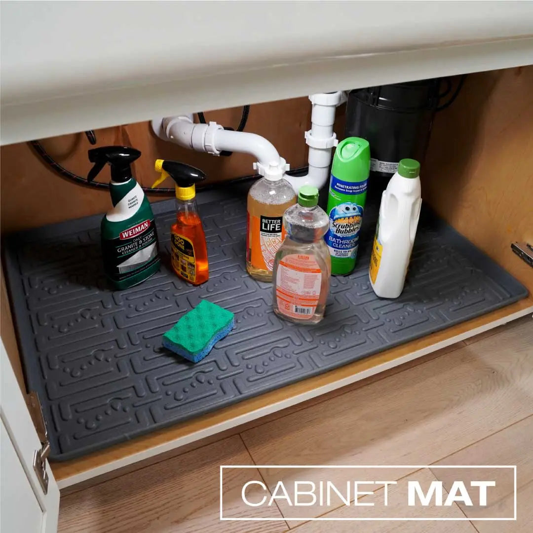 Grey Under Sink Cabinet Mat- Under Sink Cabinet Mats & Liners for the Kitchen, Bath, and Laundry Cabinets protect from spills, leaks, stains, damages